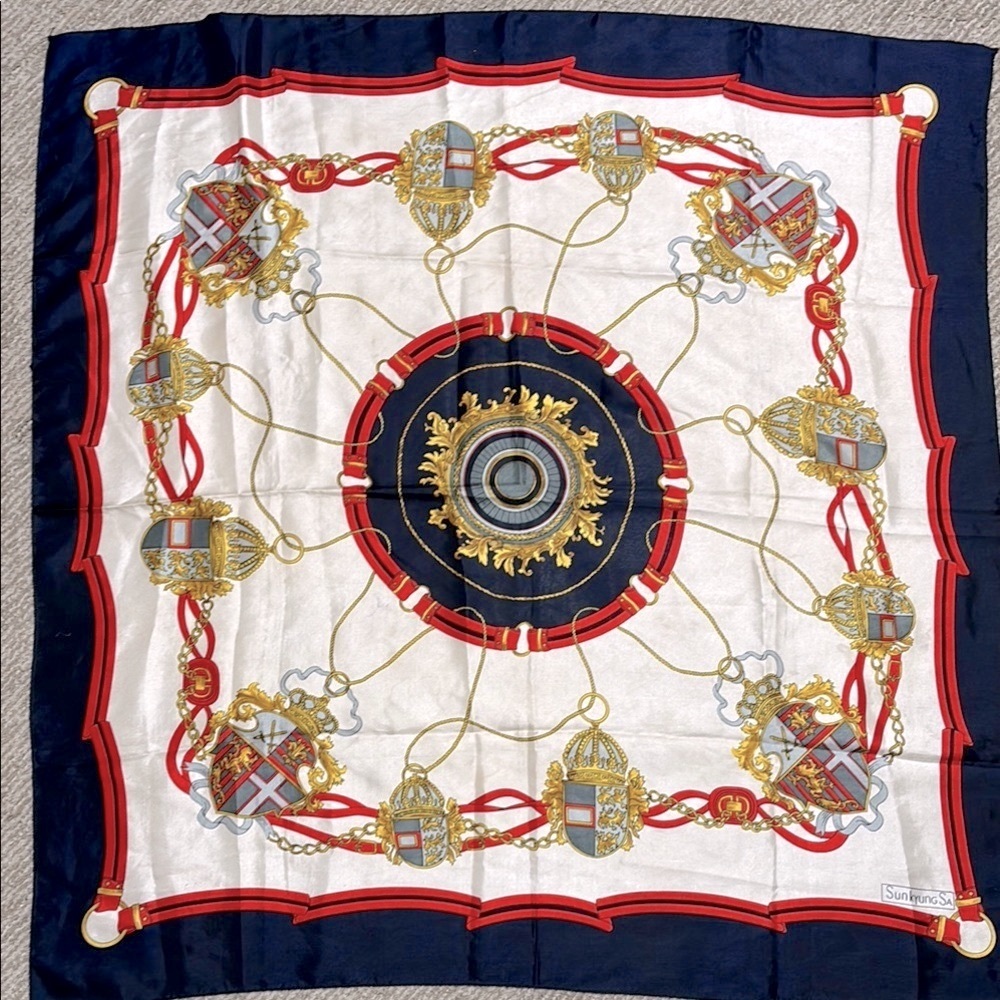 Sunkyung Sa Navy and White red/orange Scarf